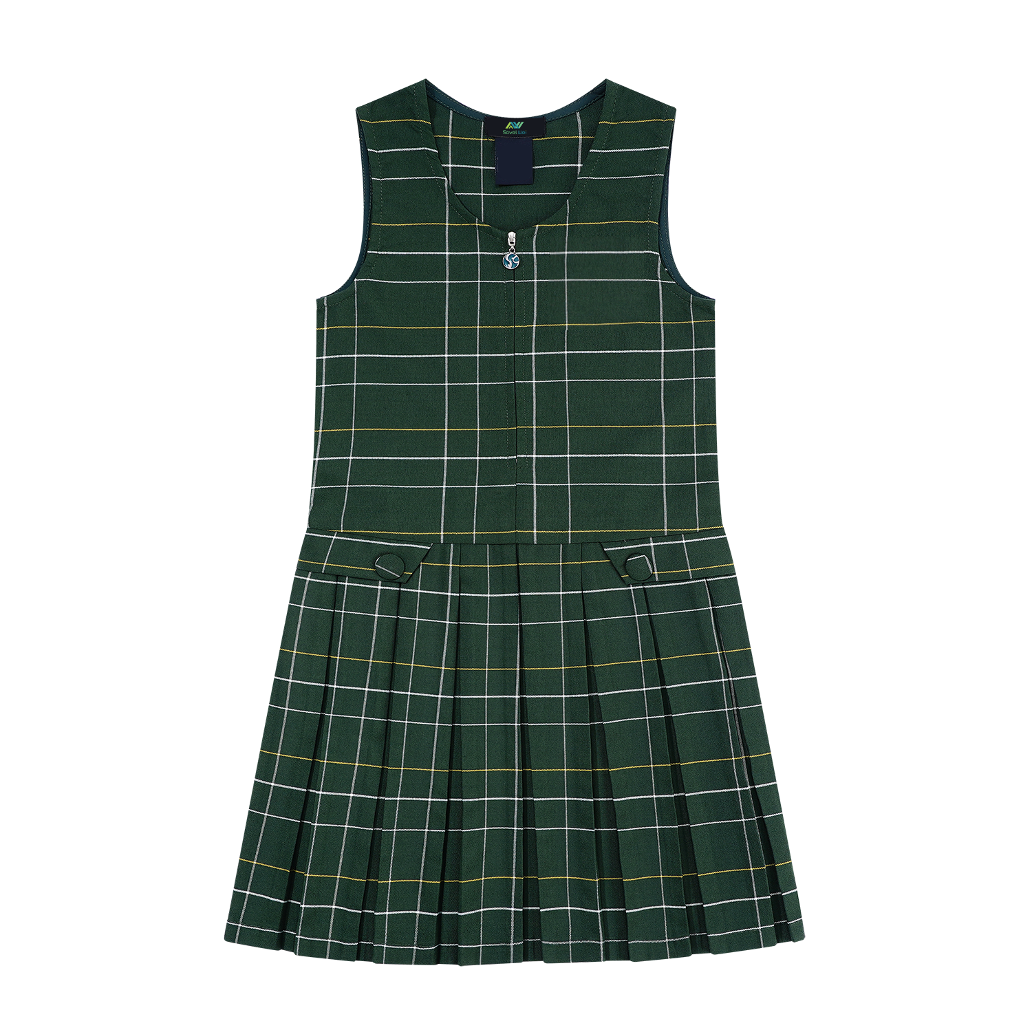 Girls Green Checkered Pinafore